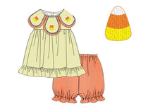 PRE ORDER Girls French Knot Candy Corn Bubble Bloomer Set & Dress | ETA to LBS: SEPTEMBER