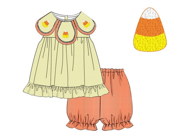 PRE ORDER Girls French Knot Candy Corn Bubble Bloomer Set & Dress | ETA to LBS: SEPTEMBER
