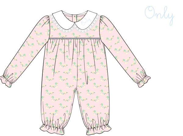 PRE ORDER Girls Mallards on a Pond Long Romper | ETA to LBS: DECEMBER
