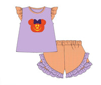PRE ORDER Girls Appliqué Jack-o’-lantern Mouse Ruffle Short Set | ETA to LBS: SEPTEMBER