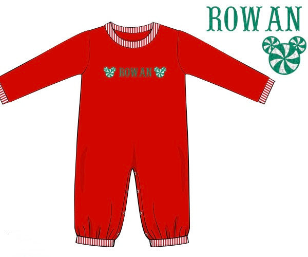 PRE ORDER Boys Custom French Knot Peppermint Mouse Long Romper | ETA to LBS: OCTOBER