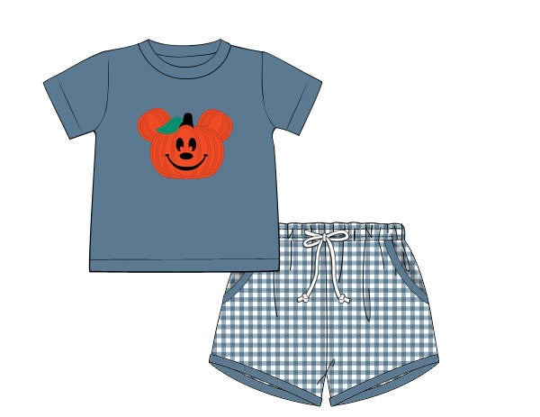 PRE ORDER Boys Appliqué Jack-o’-lantern Mouse Short Set | ETA to LBS: SEPTEMBER