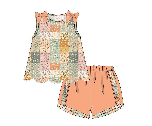 PRE ORDER Girls Fall Patchwork Short Set | ETA to LBS: SEPTEMBER