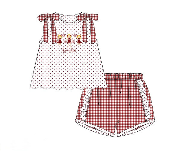 Girls Embroidered Cheerleaders Ruffle Short Set