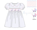 Girls Smocked Swiss Dot Baby Carriages Bloomer Set & Dress