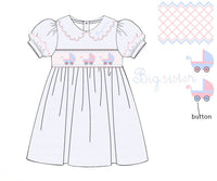 Girls Smocked Swiss Dot Baby Carriages Bloomer Set & Dress