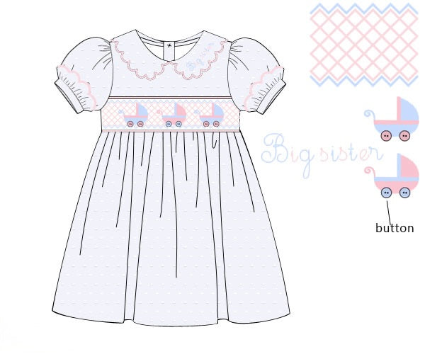 PRE ORDER Girls Smocked Swiss Dot Gender Reveal, Big Sister Bloomer Set & Dress | ETA to LBS: JUNE