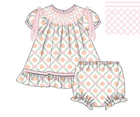 PRE ORDER Girls Smocked Pumpkin Trellis Bloomer Set & Dress | ETA to LBS: SEPTEMBER
