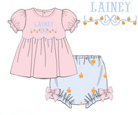 PRE ORDER Girls Custom French Knot Bow-tiful Pumpkins Bloomer Set | ETA to LBS: SEPTEMBER