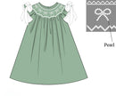 PRE ORDER Girls Sage Green Pearl Bow Bloomer Set & Dress | ETA to LBS: SEPTEMBER