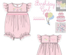 Girls Smocked & French Knot Birthday Girl Bubble