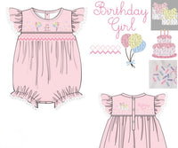 Girls Smocked & French Knot Birthday Girl Bubble