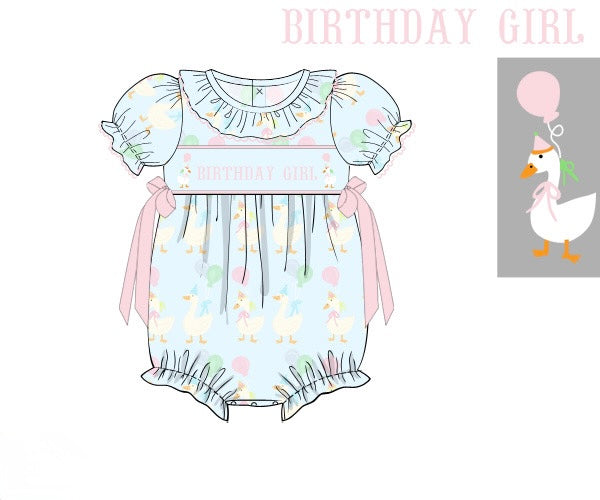 PRE ORDER Girls Smocked Birthday Goose Bubble | ETA to LBS: JUNE