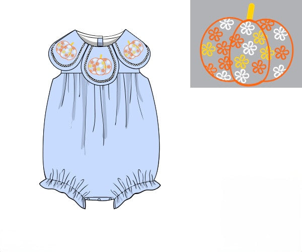 PRE ORDER Girls Embroidered Floral Pumpkins Bubble | ETA to LBS: SEPTEMBER