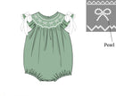 PRE ORDER Girls Sage Green Pearl Bows Bubble | ETA to LBS: SEPTEMBER