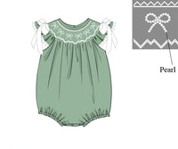 PRE ORDER Girls Sage Green Pearl Bows Bubble | ETA to LBS: SEPTEMBER