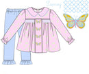 PRE ORDER Girls Smocked and French Knot Fluttering Butterflies Ruffle Legging Set | ETA to LBS: DECEMBER