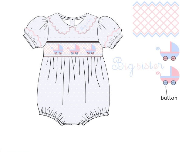 PRE ORDER Girls Smocked Swiss Dot Gender Reveal, Big Sister Bubble | ETA to LBS: JUNE