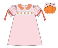 PRE ORDER Girls Smocked Pretty Pumpkins Bloomer Set & Dress | ETA to LBS: SEPTEMBER