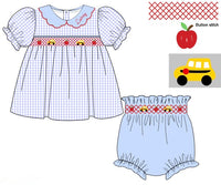 Girls Smocked Wheels on the Bus Bloomer Set & Dress
