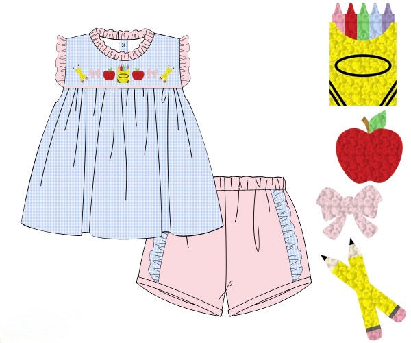 PRE ORDER Girls French Knot School Supplies Short Set | ETA to LBS: JUNE