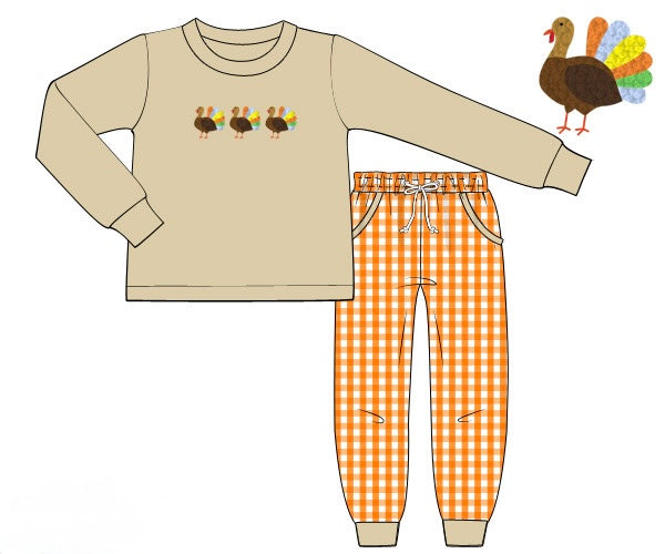 PRE ORDER Boys French Knot Little Turkeys Jogger Set | ETA to LBS: SEPTEMBER