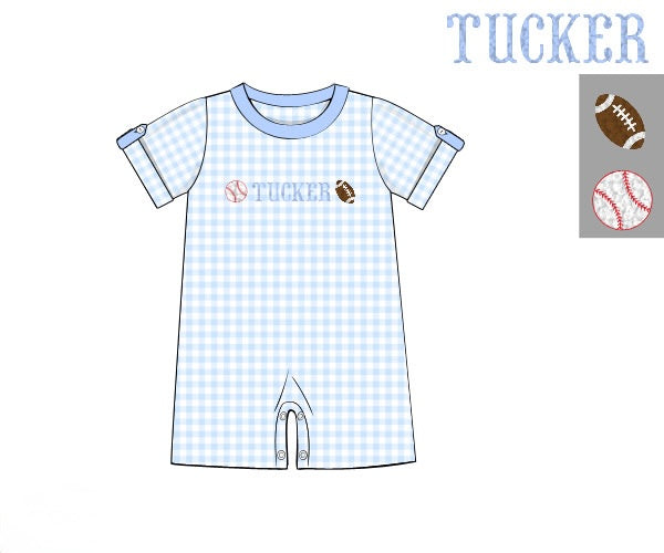 PRE ORDER Boys French Knot Custom Name Gingham Long Bubble | ETA to LBS: JUNE