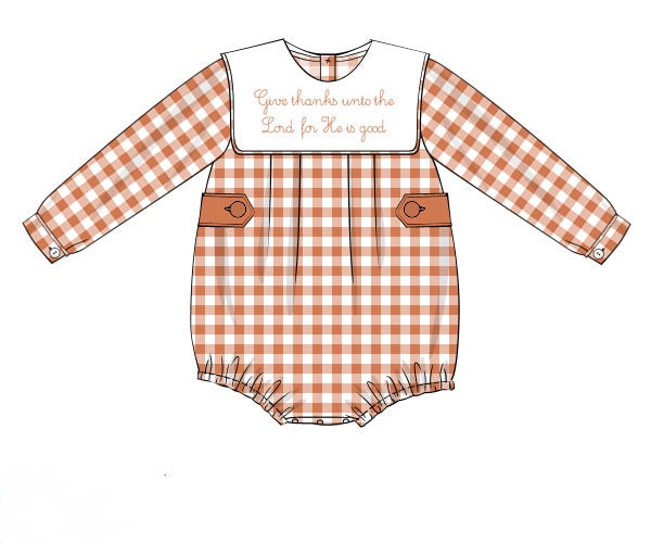Boys Embroidered  Give Thanks Bubble