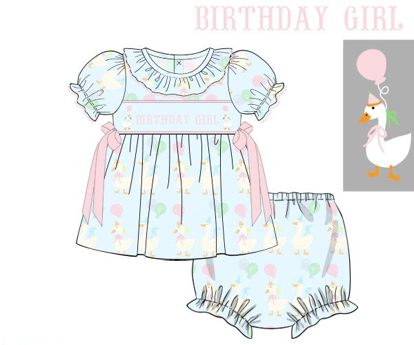 PRE ORDER Girls Smocked Birthday Goose Bloomer Set & Dress | ETA to LBS: JUNE