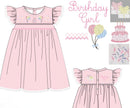 Girls Smocked & French Knot Birthday Girl Bloomer Set & Dress