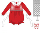 PRE ORDER Girls Smocked Pearl Christmas Bows Bubble | ETA to LBS: OCTOBER