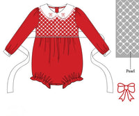 PRE ORDER Girls Smocked Pearl Christmas Bows Bubble | ETA to LBS: OCTOBER