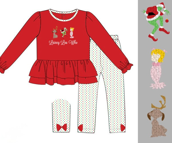 PRE ORDER Girls French Knot Whoville Christmas Legging Set | ETA to LBS: OCTOBER
