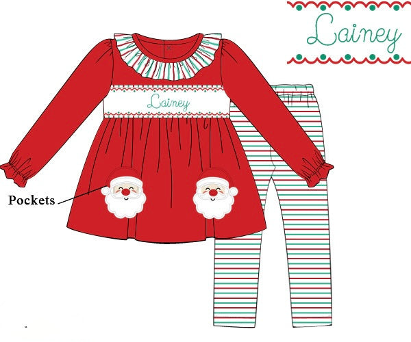 PRE ORDER Girls Custom Smock Light Skin Santa Pocket Legging Set | ETA to LBS: OCTOBER