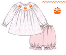 PRE ORDER Girls Smocked Pearl Bow Pumpkins Bubble Bloomer Set | ETA to LBS: SEPTEMBER
