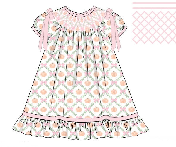 PRE ORDER Girls Smocked Pumpkin Trellis Bloomer Set & Dress | ETA to LBS: SEPTEMBER