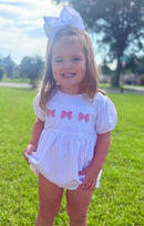 Girls Pink French Knot Bows Bitty Dot Bubble