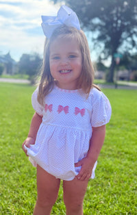 Girls Pink French Knot Bows Bitty Dot Bubble