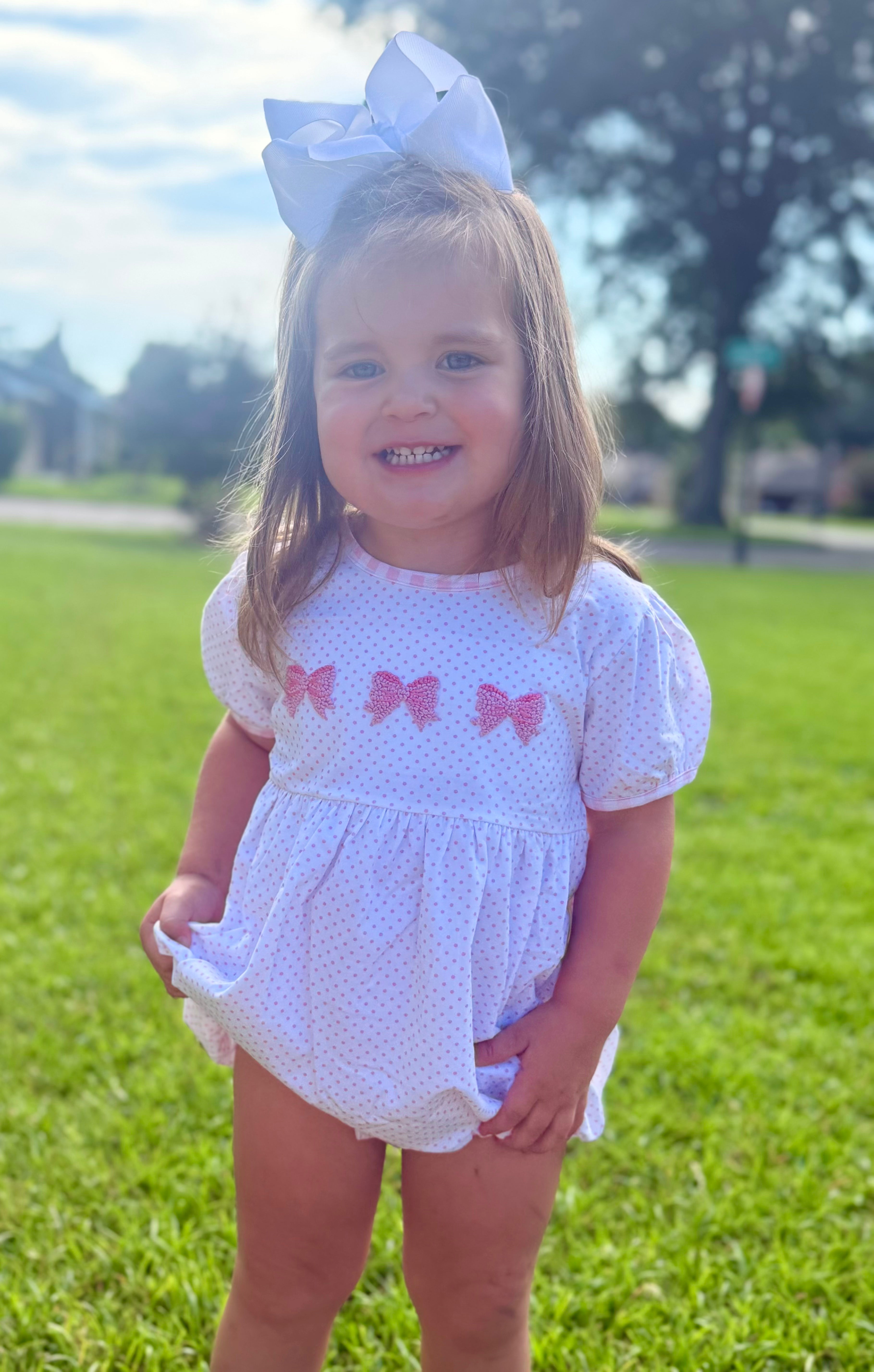 Girls Pink French Knot Bows Bitty Dot Bubble