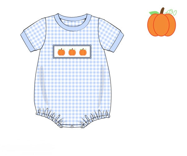 Boys Smocked Gingham Pumpkins Bubble