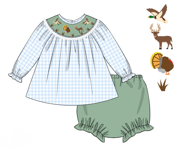 PRE ORDER Girls Smocked Little Sportsman Bloomer Set | ETA to LBS: SEPTEMBER