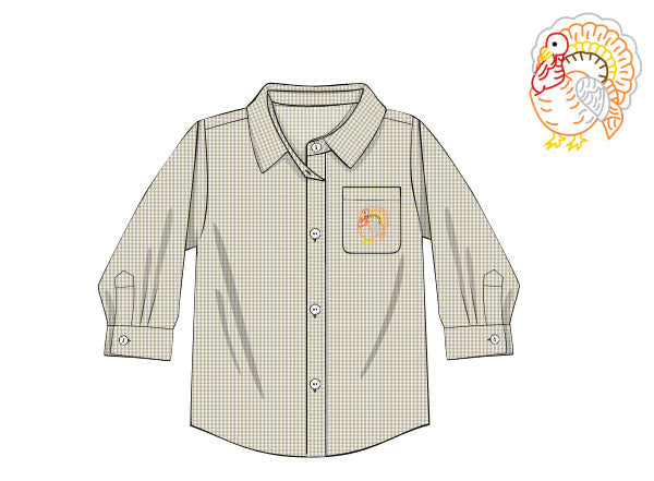 PRE ORDER Boys Hand Embroidered Classic Turkey Button Down Shirt | ETA to LBS: SEPTEMBER