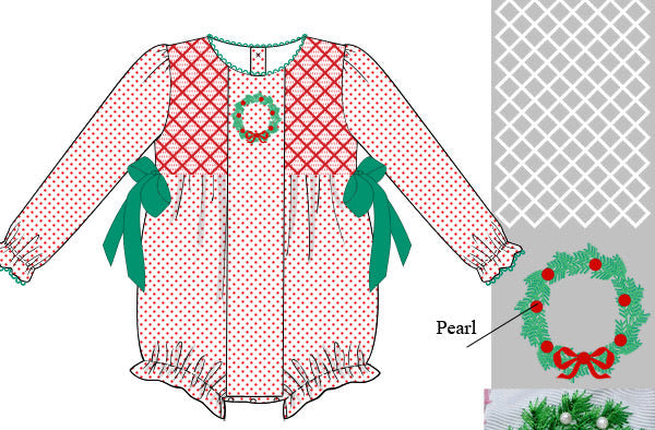 PRE ORDER Girls Smocked Christmas Wreath Heirloom Bubble | ETA to LBS: OCTOBER