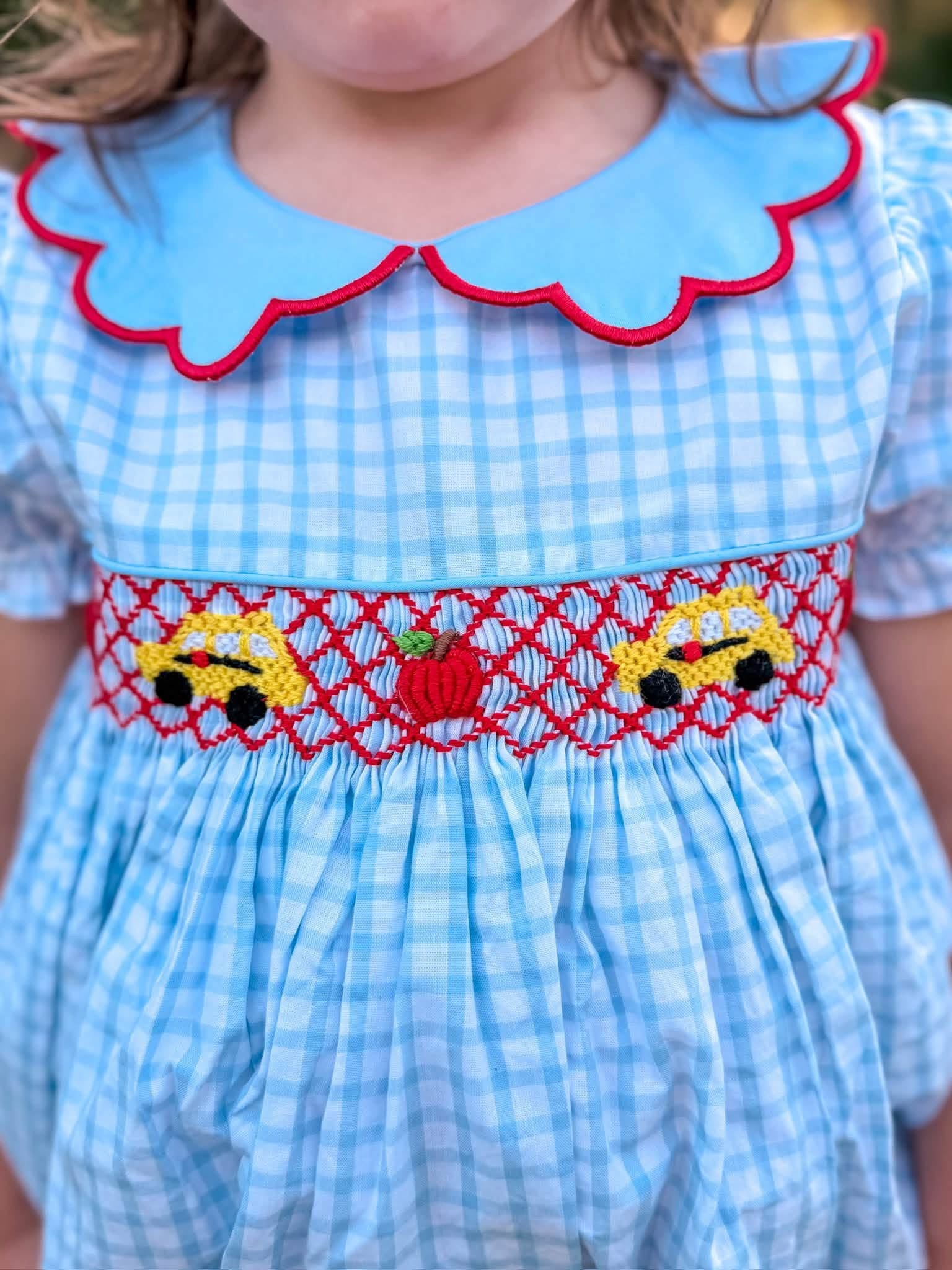 Girls Smocked Wheels on the Bus Bloomer Set & Dress