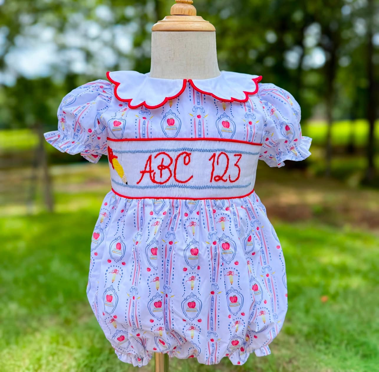 Girls “ABC 123” Smocked School Day Cutie Bubble