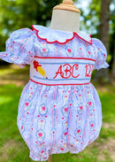 Girls “ABC 123” Smocked School Day Cutie Bloomer Set & Dress