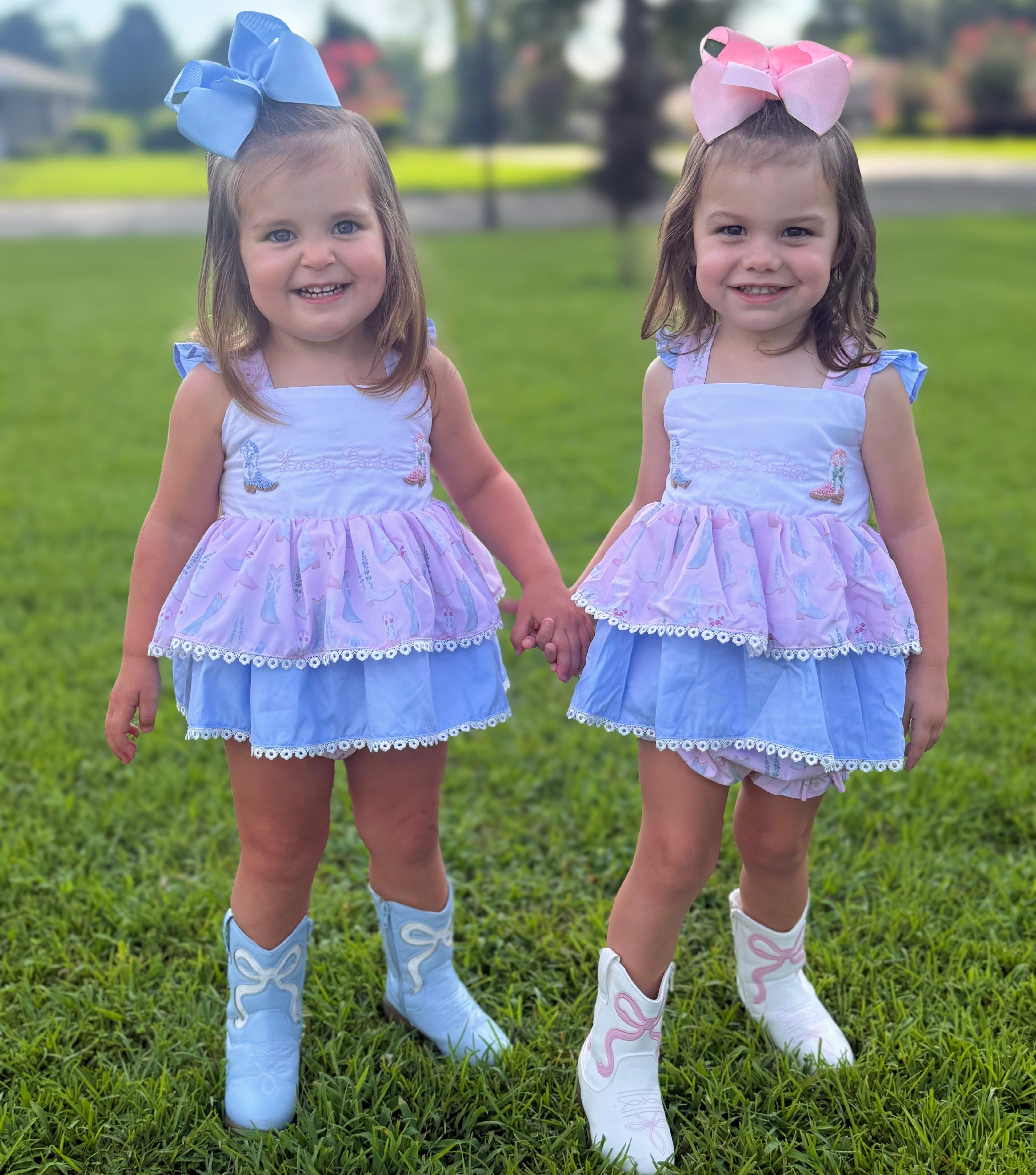 Girls French Knot “Howdy Darlin”Boot Scootin’ Cuties Bloomer Set & Dress