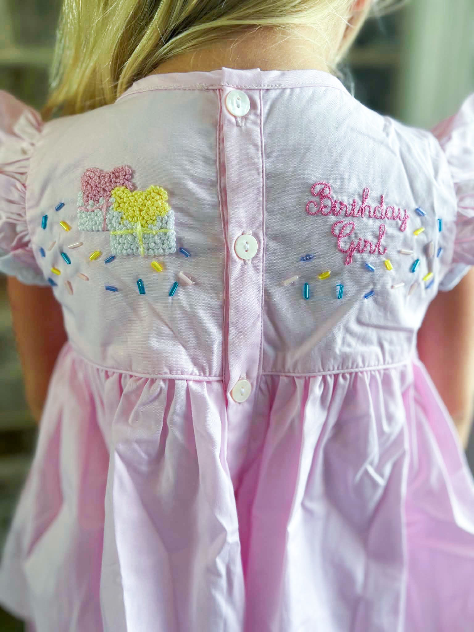 Girls Smocked & French Knot Birthday Girl Bloomer Set & Dress