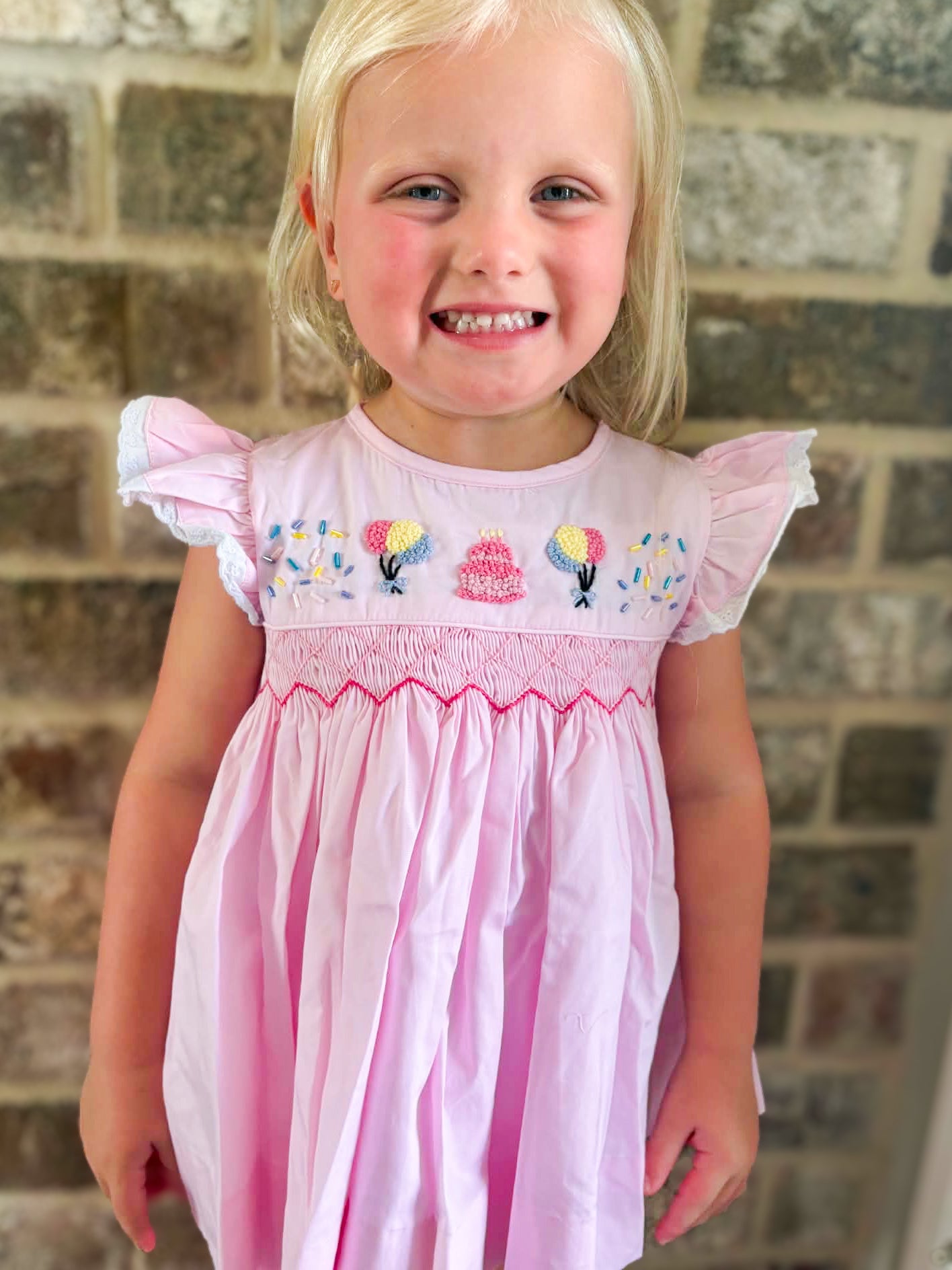Girls Smocked & French Knot Birthday Girl Bloomer Set & Dress