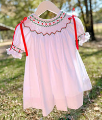 Girls Christmas Heirloom Smocked Dress